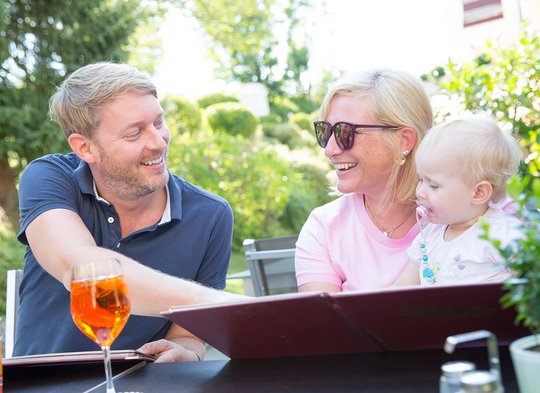 Customers at the Jaegerhaus Restaurant in Meckenbeuren near Friedrichshafen