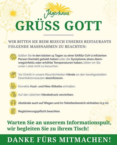 Hygienehinweise Corona, Hotel Jägerhaus Meckenbeuren 